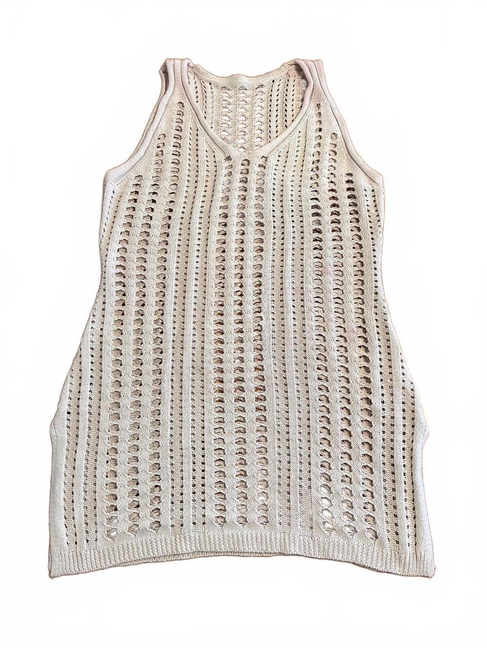 Vintage Cream Acrylic Sleeveless Knit Cover Up Size Small